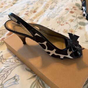 Elegant Black and White Peep-Toe Slingback Heels